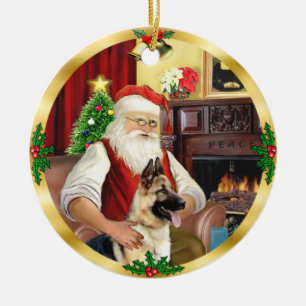 Santa's German Shepherd #13 Ceramic Tree Decoration