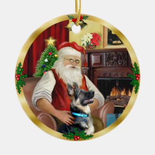 Santa's German Shepherd #15 Ceramic Tree Decoration