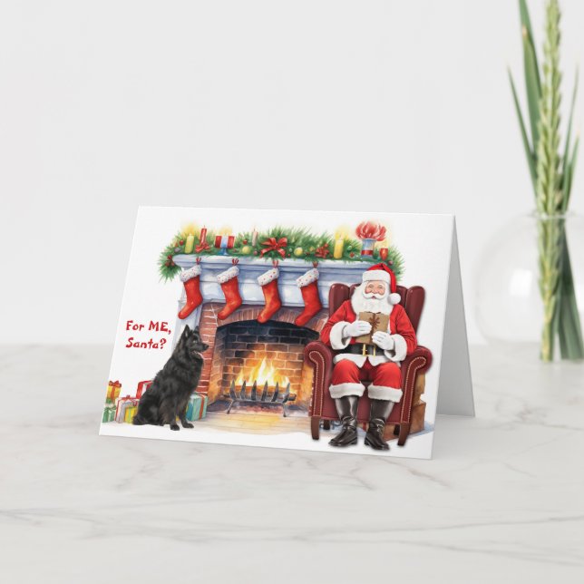 Santa's Gift Belgian Sheepdog Christmas Holiday Card (Front)