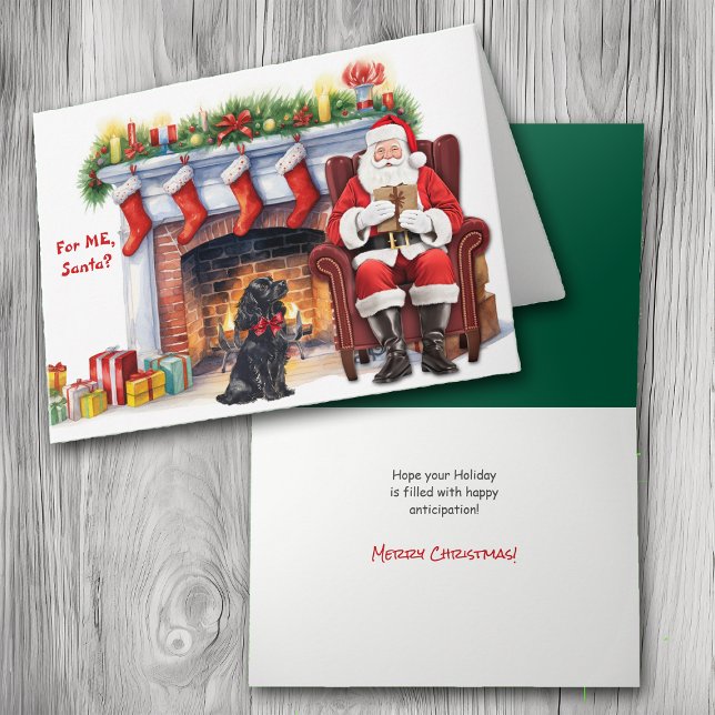 Santa's Gift Black Cocker Spaniel Dog Holiday Card (Creator Uploaded)