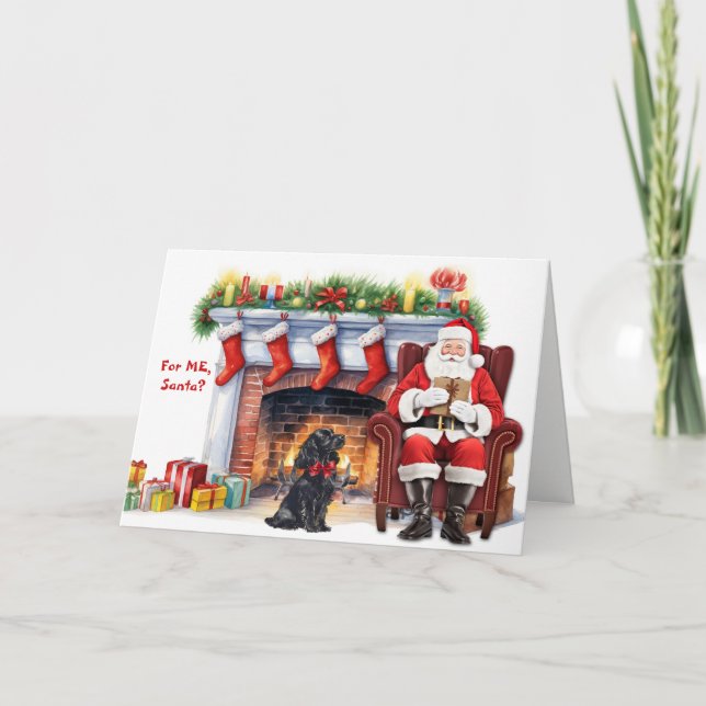 Santa's Gift Black Cocker Spaniel Dog Holiday Card (Front)