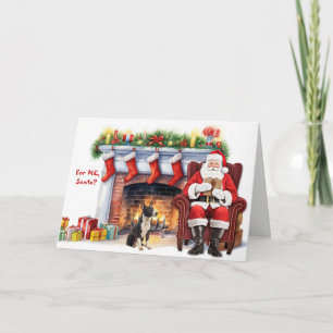 Santa's Gift Black White Bull Terrier Dog Holiday Card