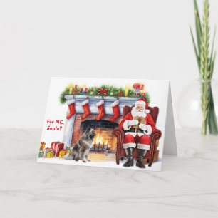 Santa's Gift Keeshond Dog Christmas Holiday Card