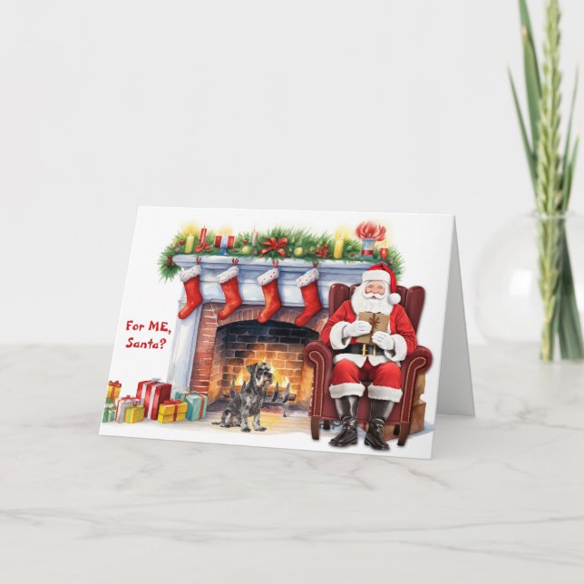 Santa's Gift Miniature Schnauzer Dog Christmas Holiday Card (Front)