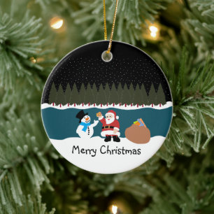 Santa's Gift To Snowman Christmas Christmas Orname Ceramic Tree Decoration