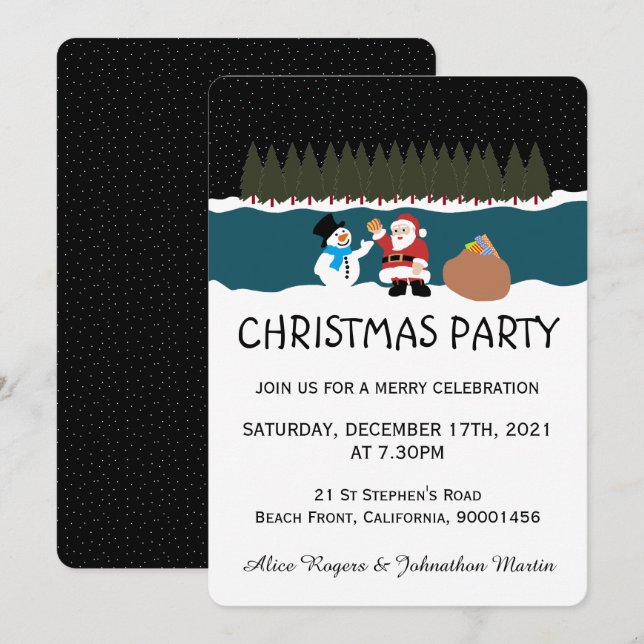 Santa's Gift To Snowman Party Invitation (Front/Back)