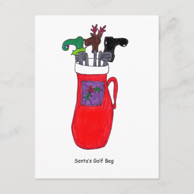 Santa's Golf Bag Humourous Christmas Post Card (Front)