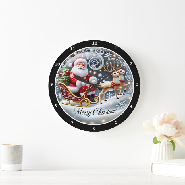 Santa's Grand Sleigh Ride" - Classic Christmas Large Clock (Home)