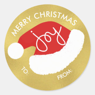 Santa's Hat Christmas Holiday Stickers - Gold