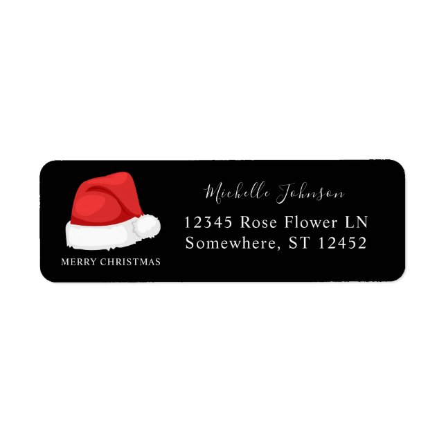 Santa's Hat Christmas Return Address Label Black (Front)