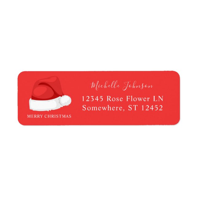 Santa's Hat Christmas Return Address Label Red (Front)
