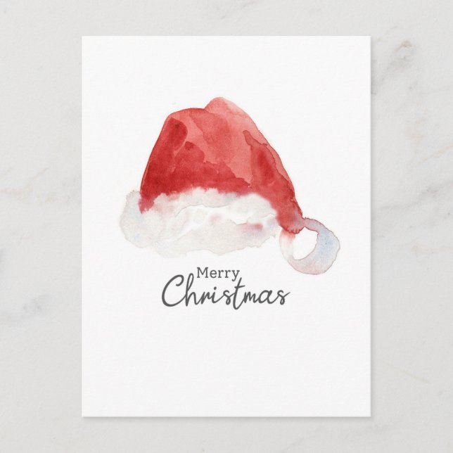 Santa's Hat Merry Christmas Red Watercolor Holiday Postcard (Front)
