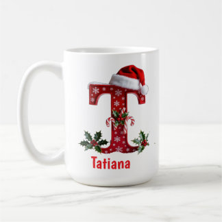 Santa's hat Monogram initial T merry Christmas  Coffee Mug