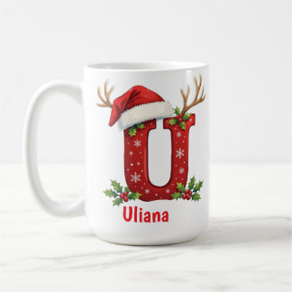 Santa's hat Monogrogram initial U merry Christmas  Coffee Mug