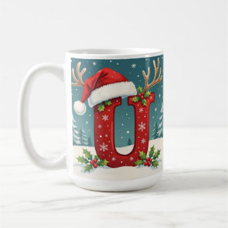 Santa's hat Monogrogram initial U merry Christmas  Coffee Mug