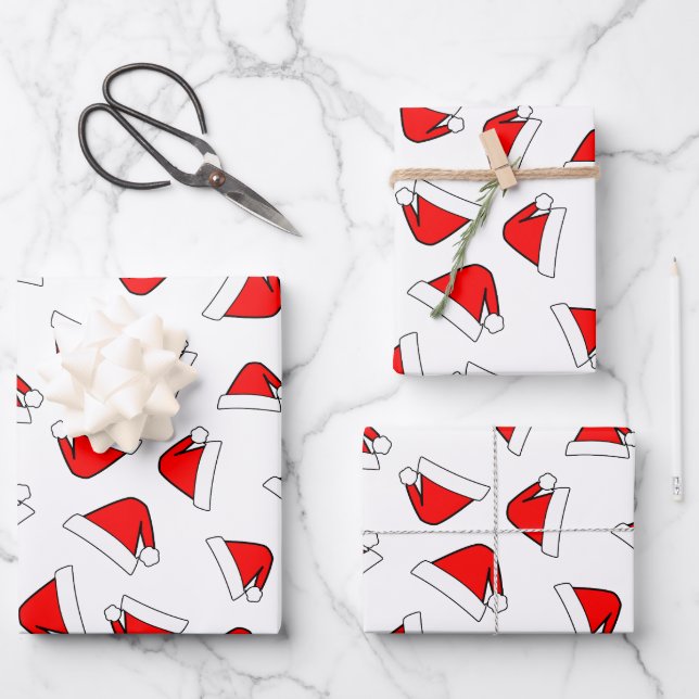 Santas Hat Pattern Red And White Wrapping Paper Sheet (Front)