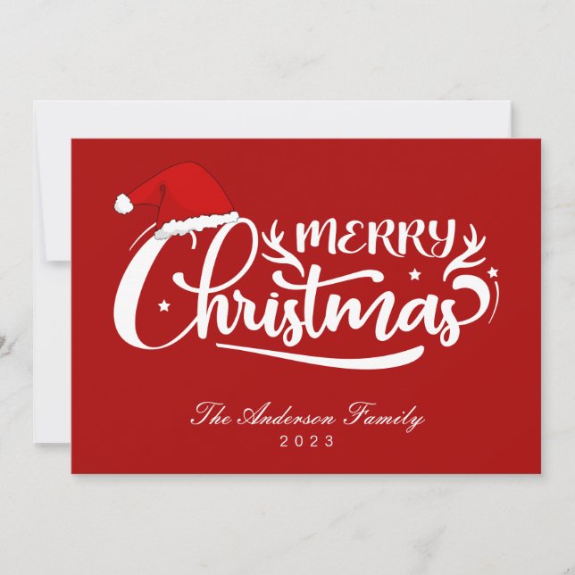 Santa's Hat Red Family Name, Year Christmas Card (Front)