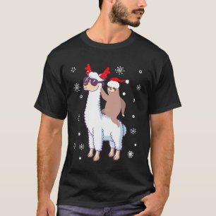 Santas Hat Sloth on Reindeer Llama Christmas Xmas T-Shirt