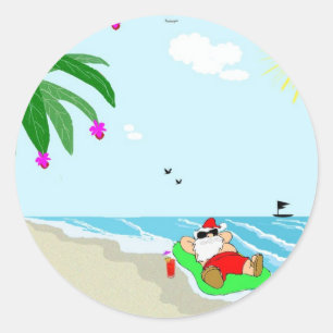 Santa's Hawaiian ChristmasStickers Classic Round Sticker