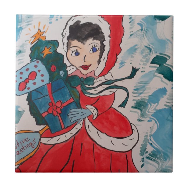 Santa's Helper Christmas Ceramic Tile (Front)