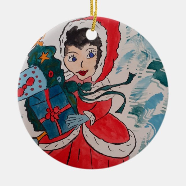 Santa's Helper Christmas  Ceramic Tree Decoration (Front)