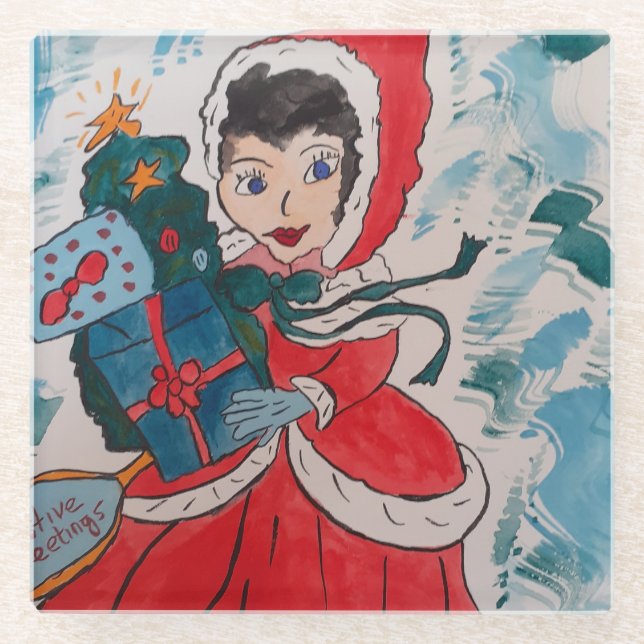 Santa's Helper Christmas Glass Coaster (Front)