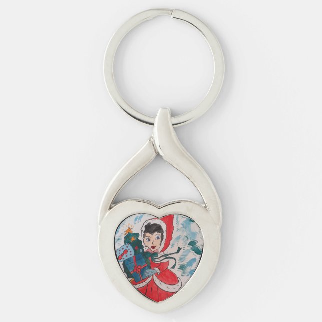 Santa's Helper Christmas Metal Key Ring (Front)