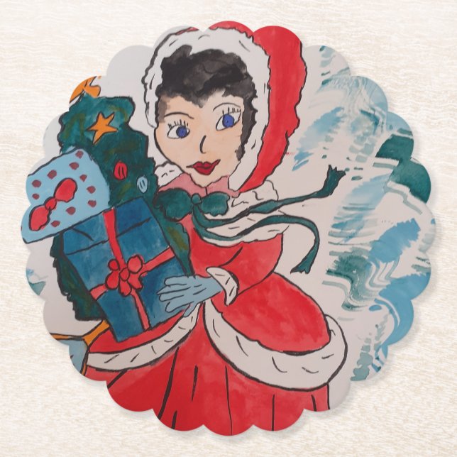 Santa's Helper Christmas Paper Coaster (Front)