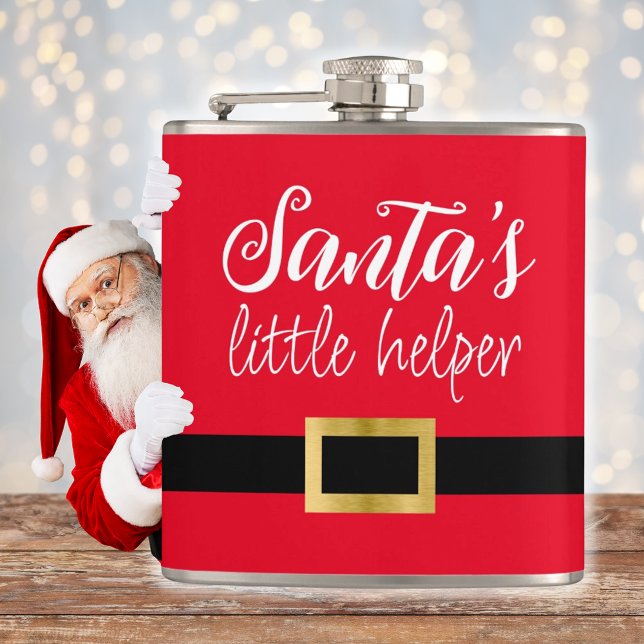 Santa's Helper Christmas Script Red White Hip Flask (Creator Uploaded)