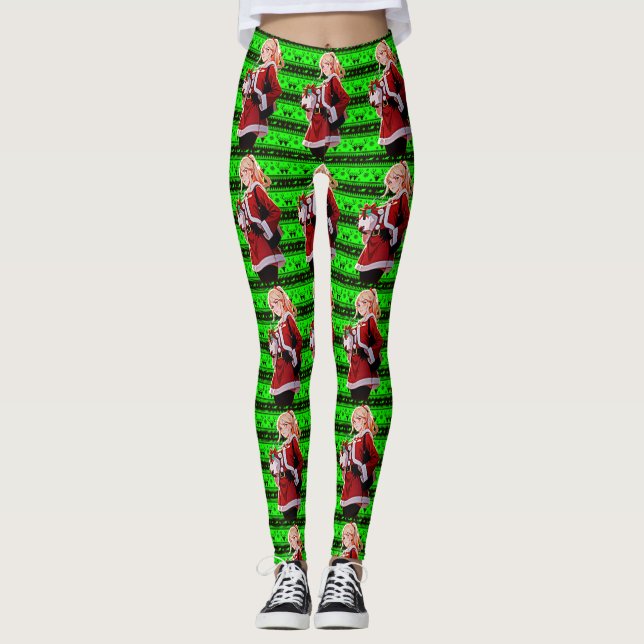 santas helper costume women leggings (Front)