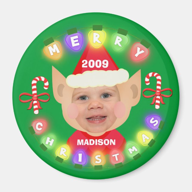 Santa's Helper Custom Christmas Photo Magnet (Front)