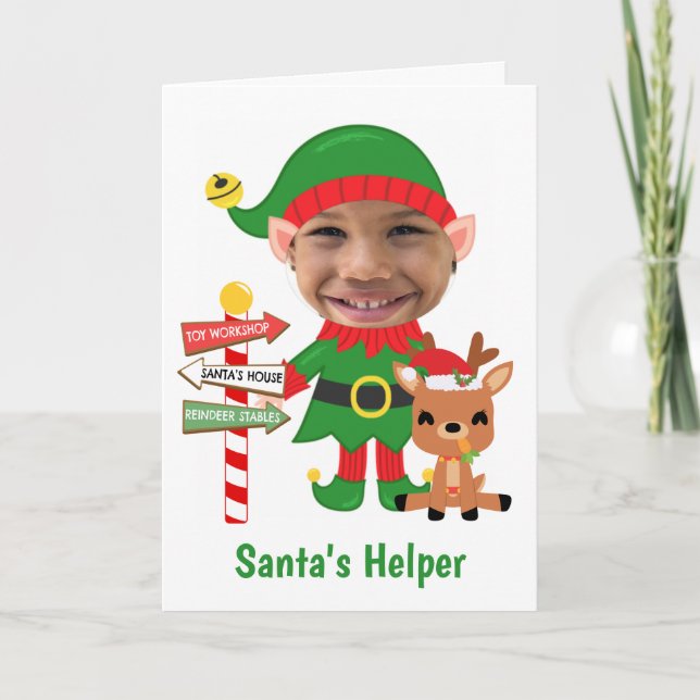 Santas Helper Cute Photo Christmas Holiday Card (Front)