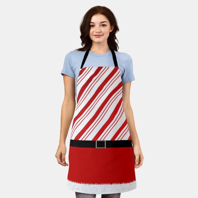 Santa's Helper Cute Striped Christmas Apron (Worn)