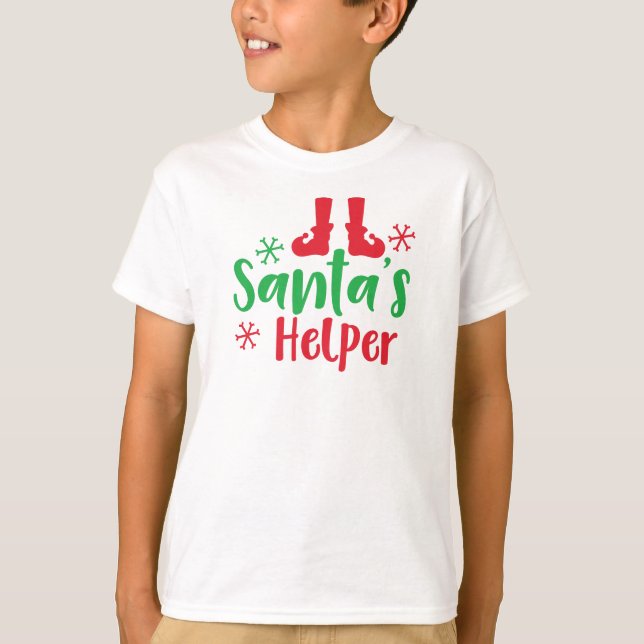 Santa's Helper, Elf Shoes, Snowflakes, Christmas T-Shirt (Front)