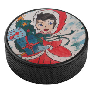 Santa's Helper Hockey Puck