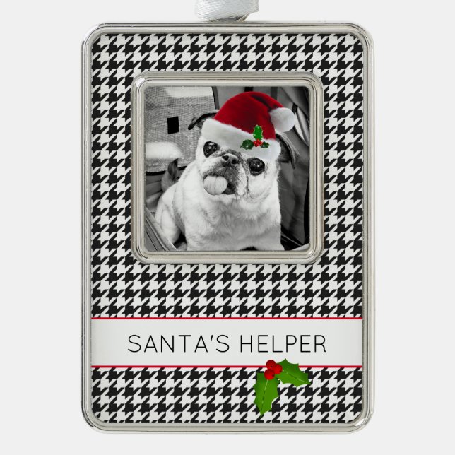 SANTA'S HELPER Holiday Photo Holly Festive Pet Silver Plated Framed Ornament (Front)