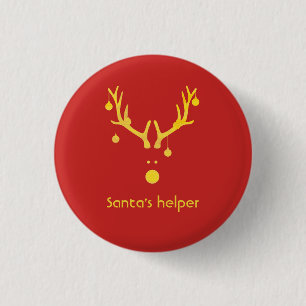 Santas helper modern reindeer head on red 3 cm round badge