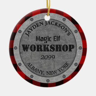 Santa's Helper Workshop Shed Man Cave Ceramic Tree Decoration