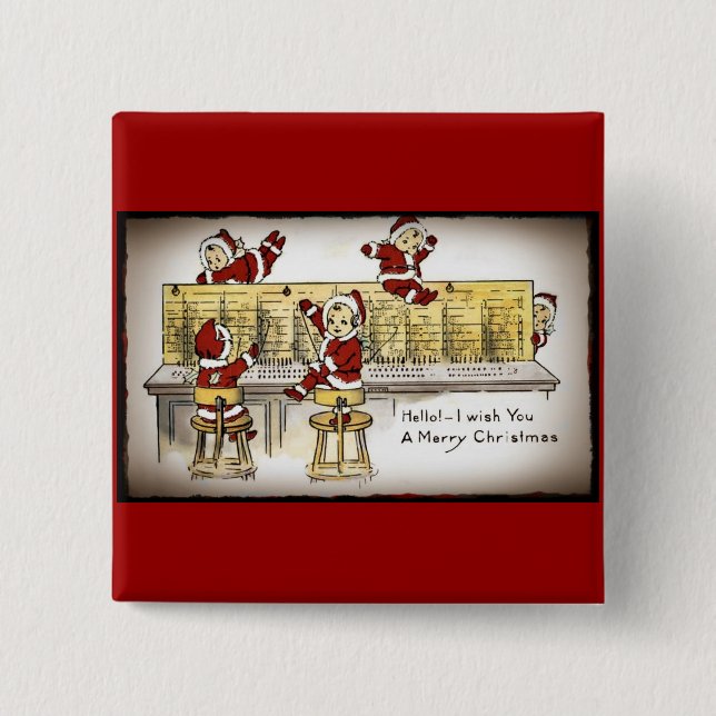 Santa's Helpers on a Switchboard 15 Cm Square Badge (Front)