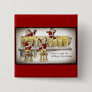 Santa's Helpers on a Switchboard 15 Cm Square Badge