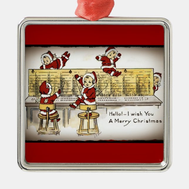 Santa's Helpers on a Switchboard Metal Tree Decoration (Front)