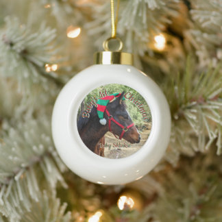 Santa's Horse Elf Holiday Ceramic Ball Christmas Ornament