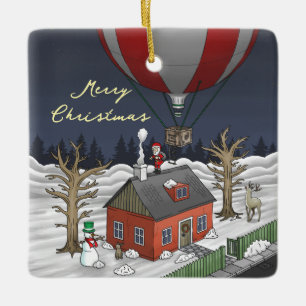 Santa's Hot Air Balloon Ceramic Ornament