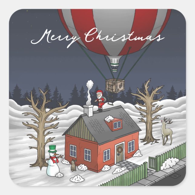 Santa's Hot Air Balloon Square Sticker (Front)