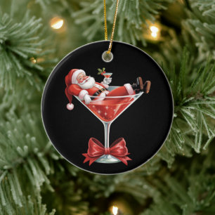 Santa's Hot Mess Christmas Martini Funny Santa Ceramic Tree Decoration