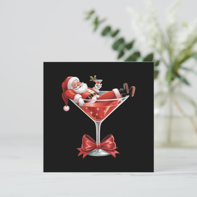 Santa's Hot Mess Christmas Martini Funny Santa  Holiday Card (Standing Front)