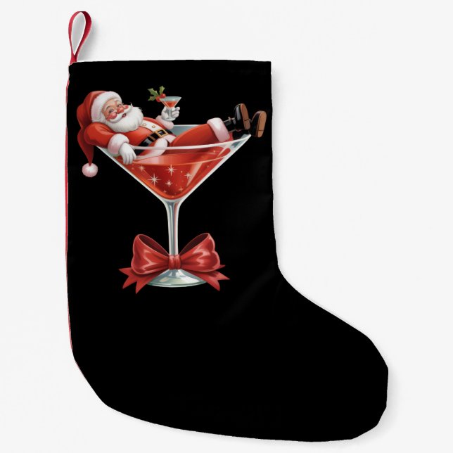 Santa's Hot Mess Christmas Martini Funny Santa  Small Christmas Stocking (Front)