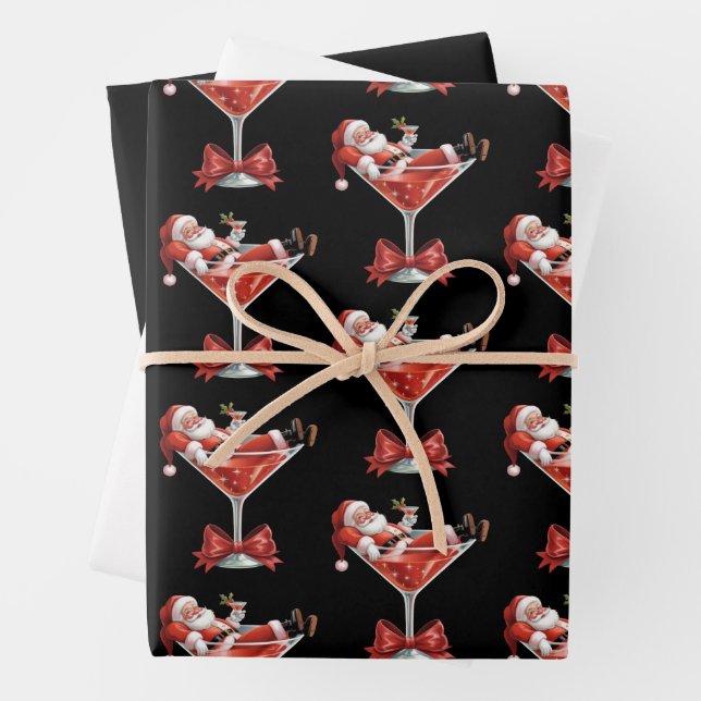 Santa's Hot Mess Christmas Martini Funny Santa  Wrapping Paper Sheet (In situ)