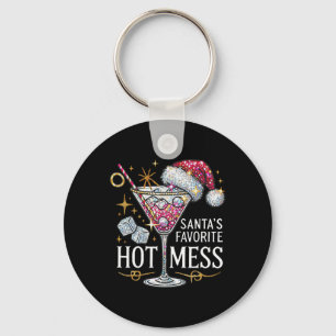 Santa's Hot Mess Drinking Holiday Xmas Martini Mar Key Ring
