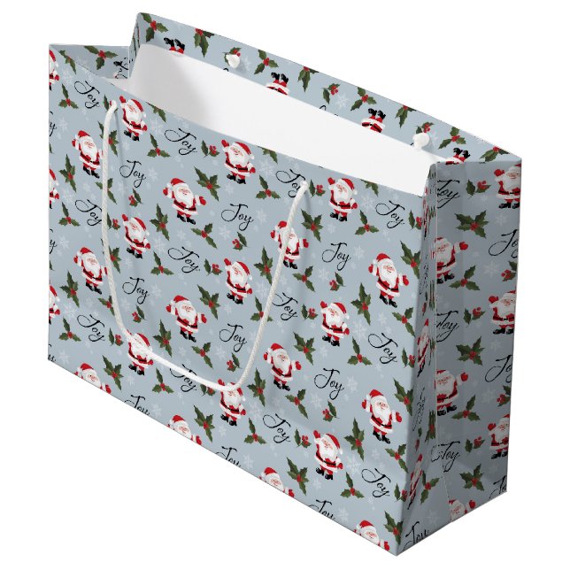 Santa's Joy and Holly Large Gift Bag (Front Angled)